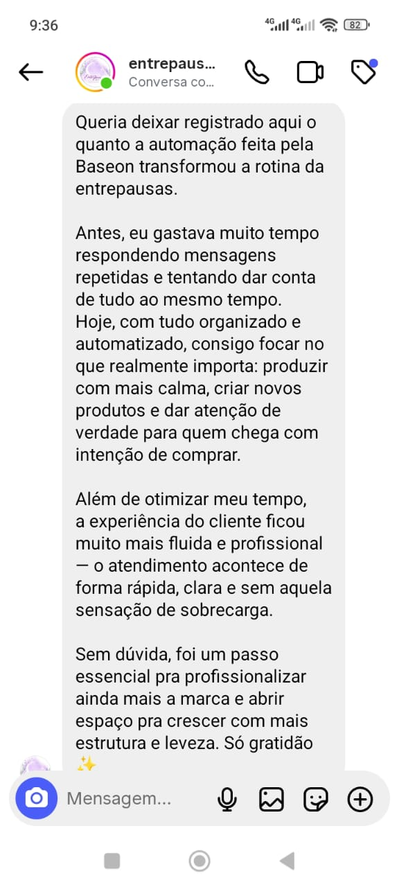 Depoimento enviado pela cliente Entrepausas Alquimias
